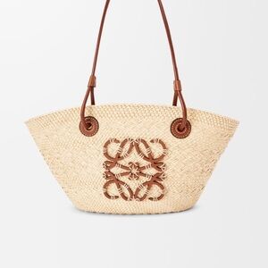 Loewe Small Anagram Basket bag in iraca palm and calfskin